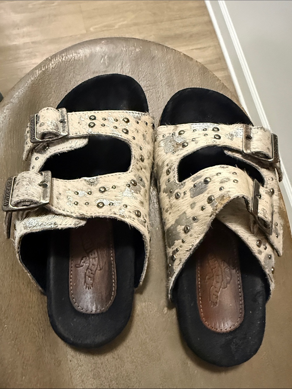 freebird Cream Studded Double-Buckle Slide Mules